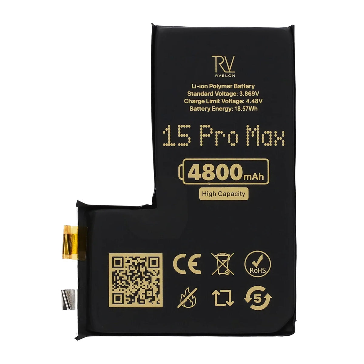 Rvelon Batteri til iPhone 15 Pro Max 4800mAh uten flexkabel
