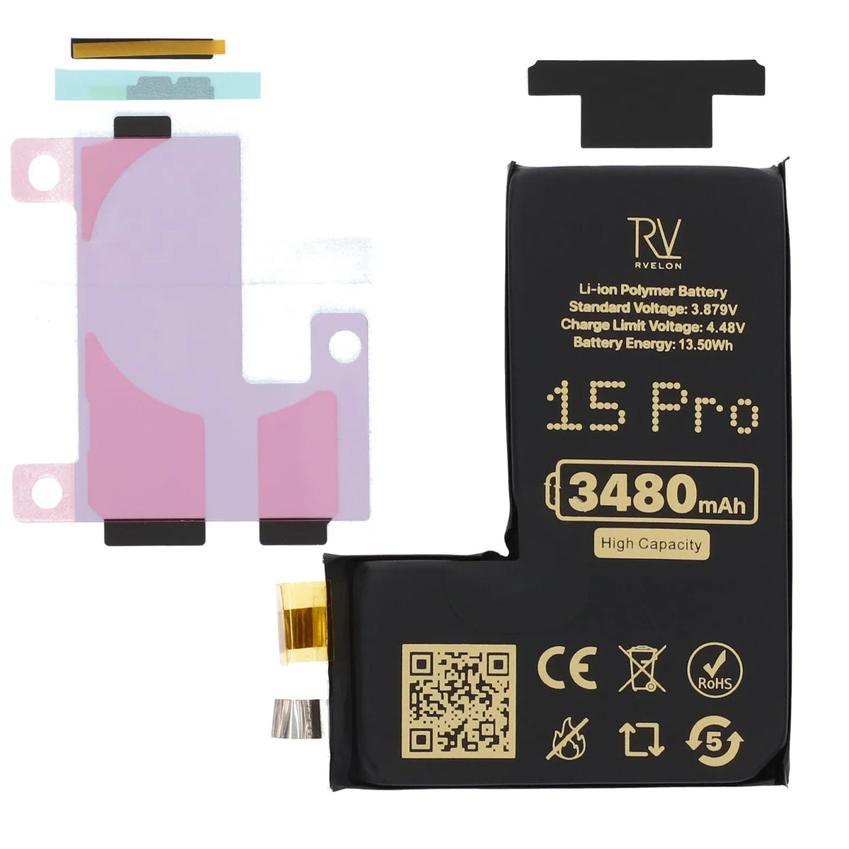 Rvelon Batteri til iPhone 15 Pro 3480mAh uten flexkabel