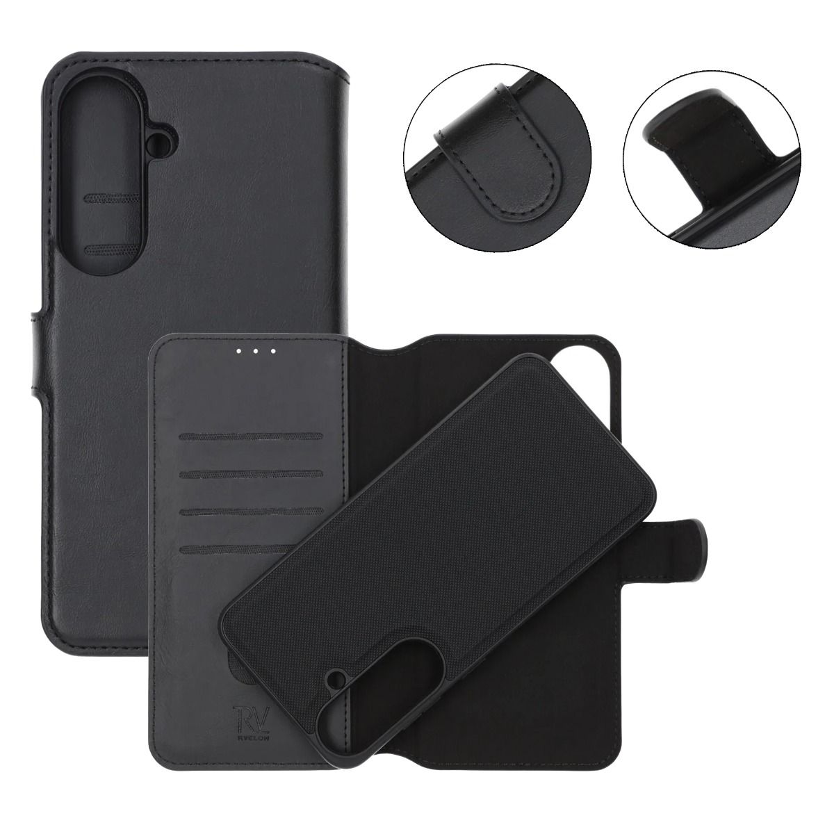Rvelon Samsung Galaxy S26 FE Etui 4 Kortlomme Löstagbart Deksel Svart