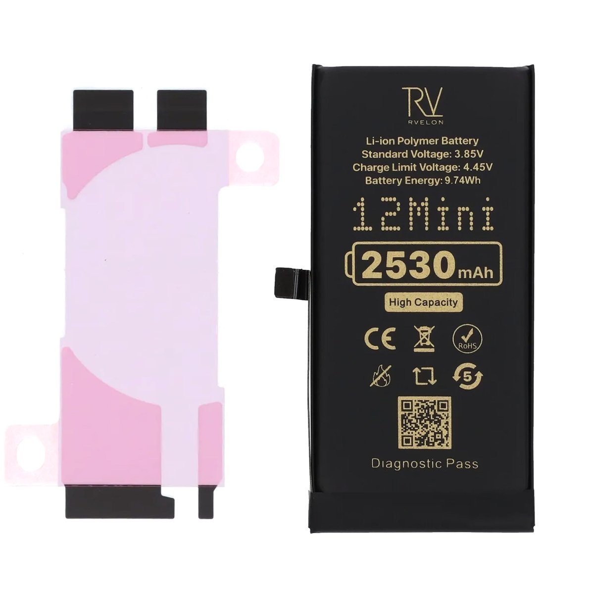 Rvelon Batteri for iPhone 12 Mini – 2530 mAh Høy kapasitet