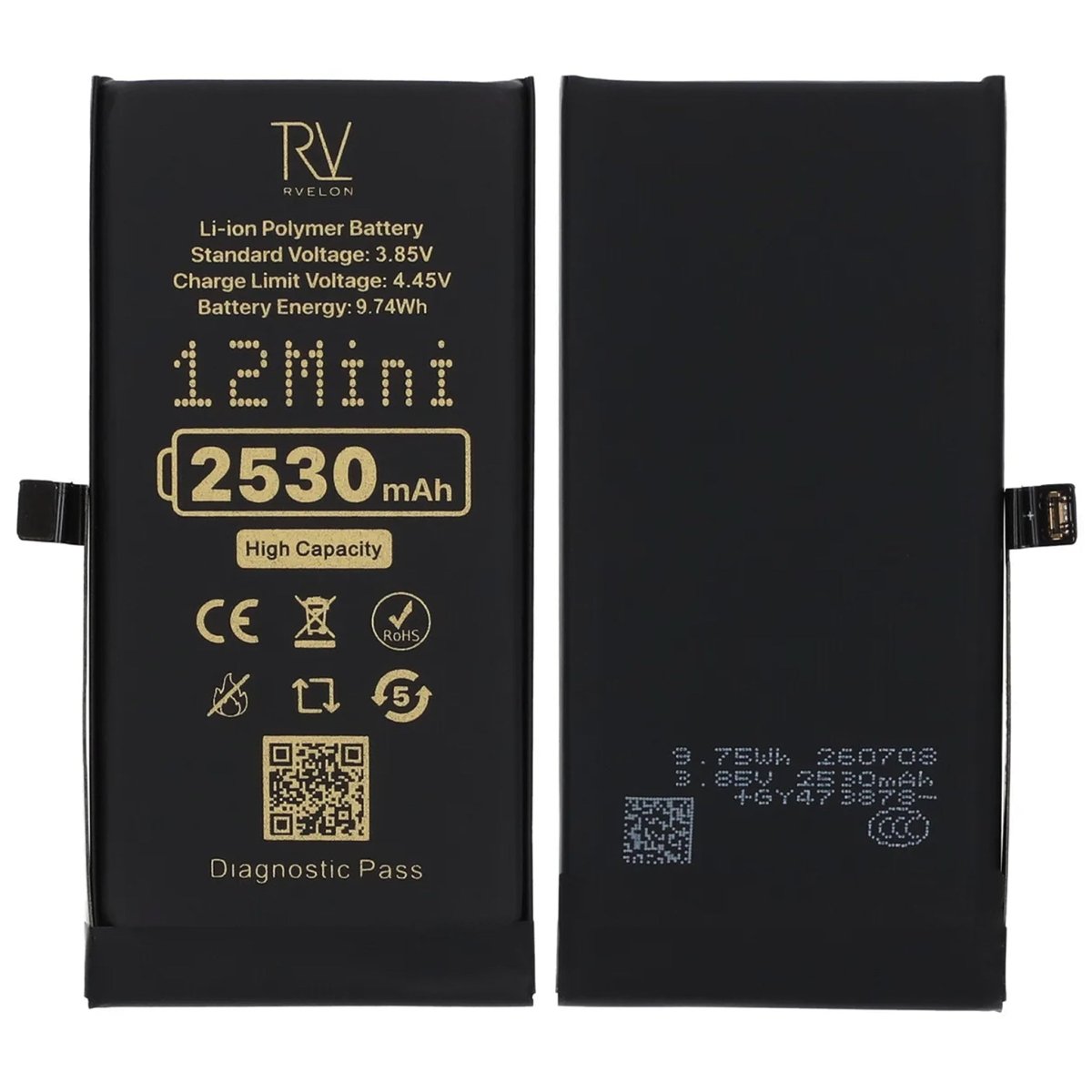 Rvelon Batteri for iPhone 12 Mini – 2530 mAh Høy kapasitet