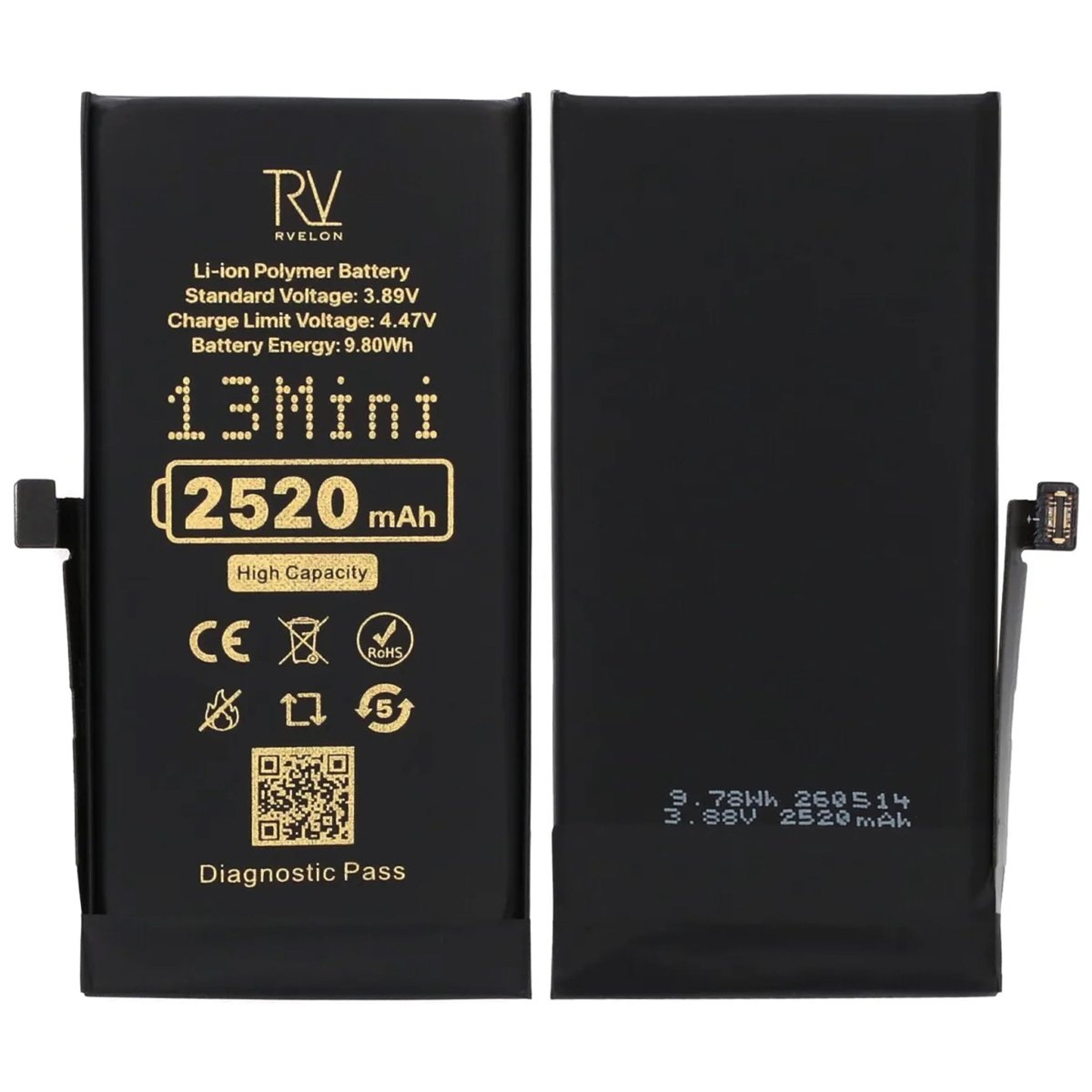 Rvelon Batteri for iPhone 13 Mini – 2520 mAh høy kapasitet