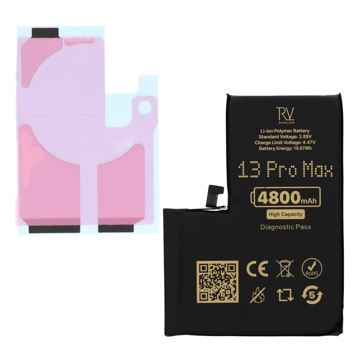 Rvelon Batteri for iPhone 13 Pro Max – 4800 mAh høy kapasitet