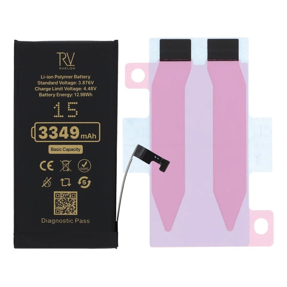 Rvelon Batteri for iPhone 15 – 3349 mAh original kapasitet