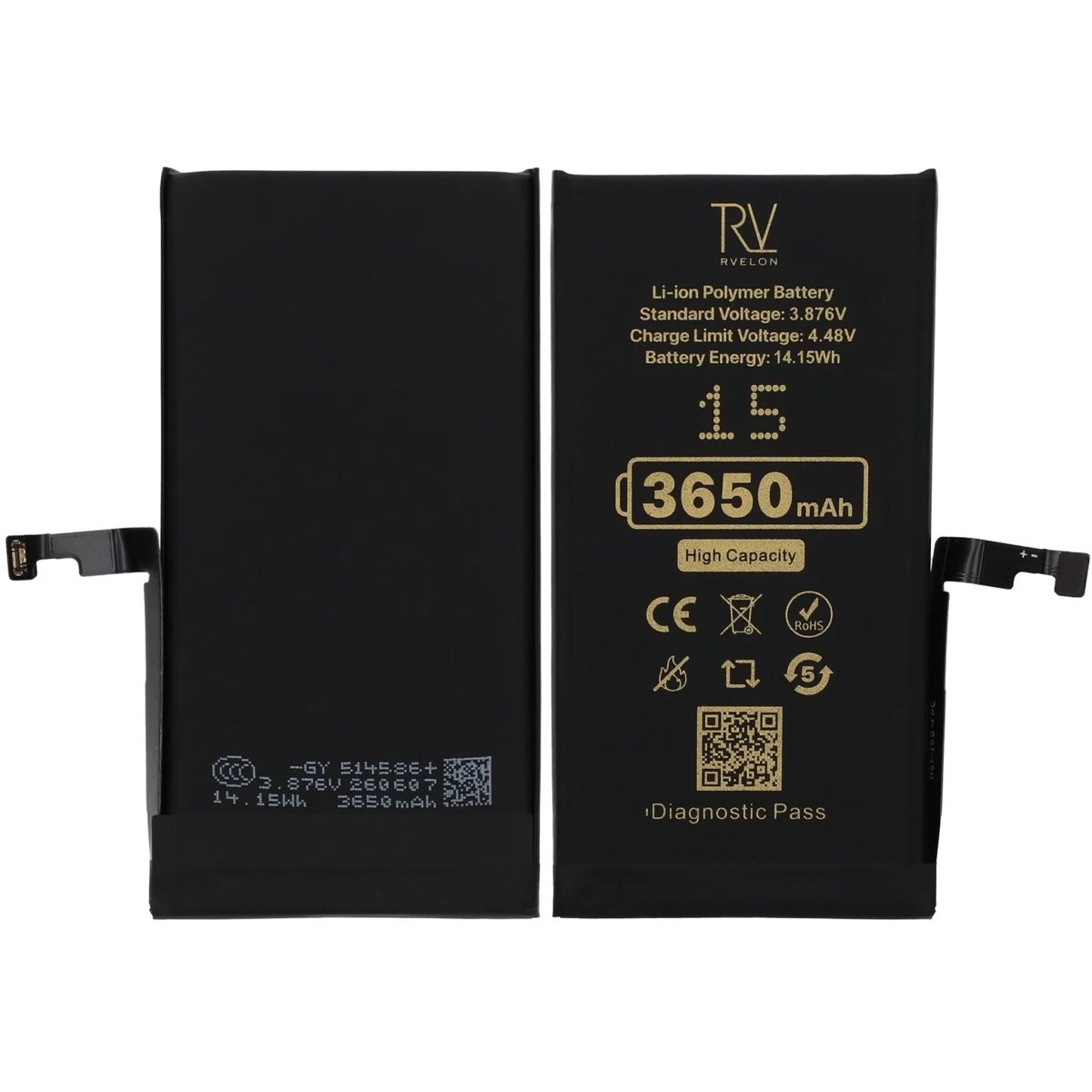 Rvelon Batteri for iPhone 15 – 3650 mAh høy kapasitet