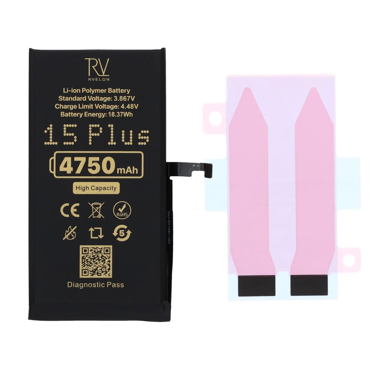 Rvelon Batteri for iPhone 15 Plus – 4750 mAh høy kapasitet