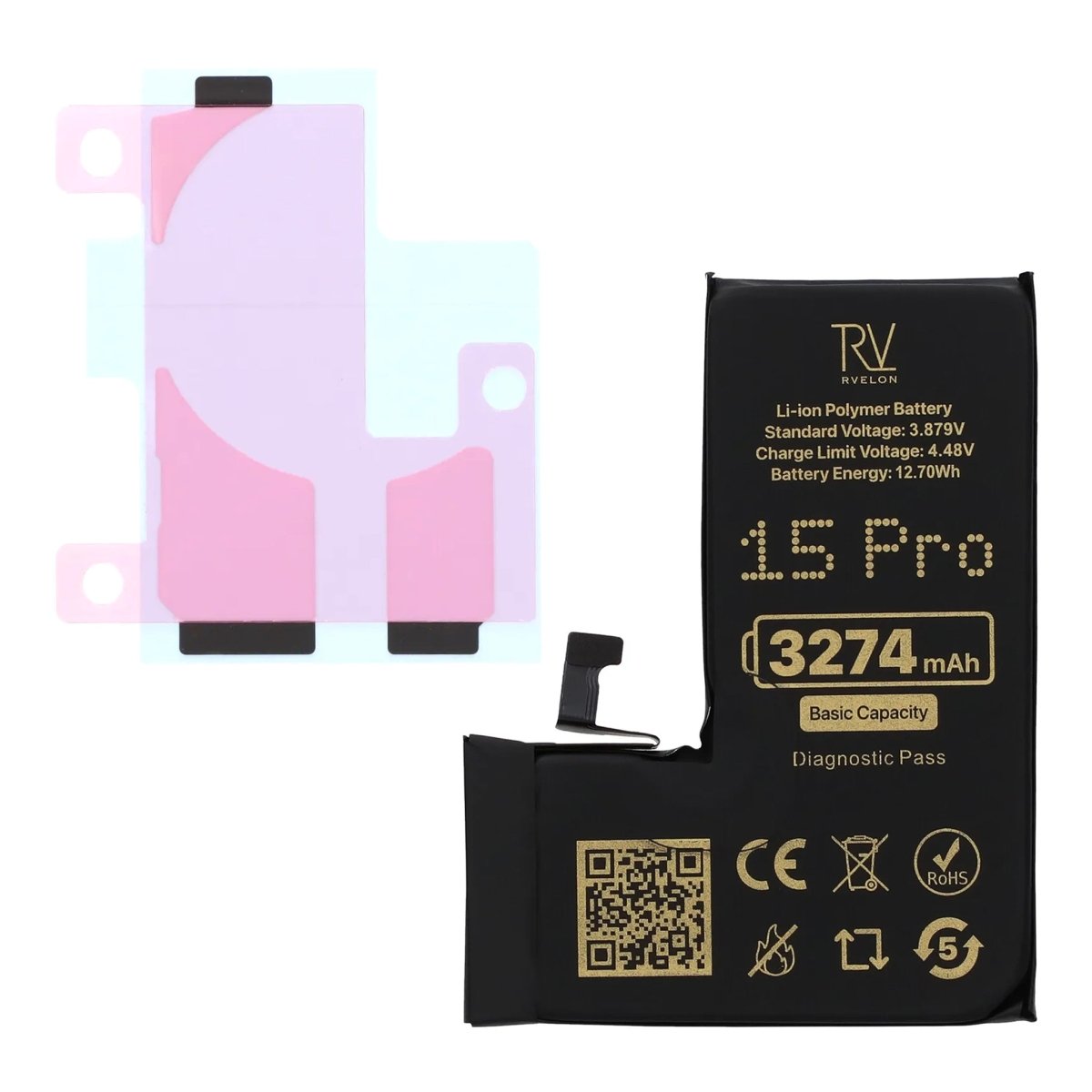 Rvelon Batteri for iPhone 15 Pro – 3274 mAh original kapasitet