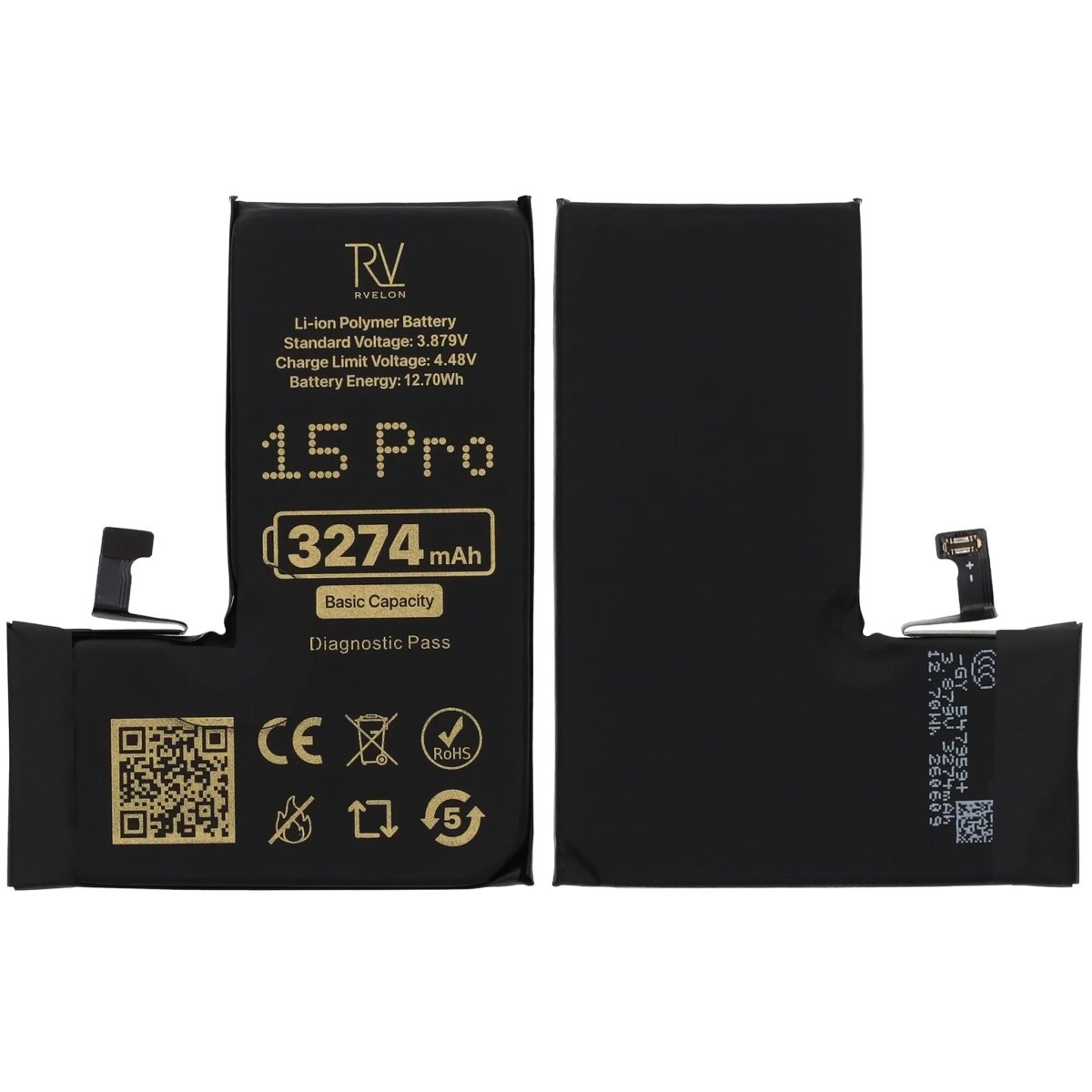 Rvelon Batteri for iPhone 15 Pro – 3274 mAh original kapasitet