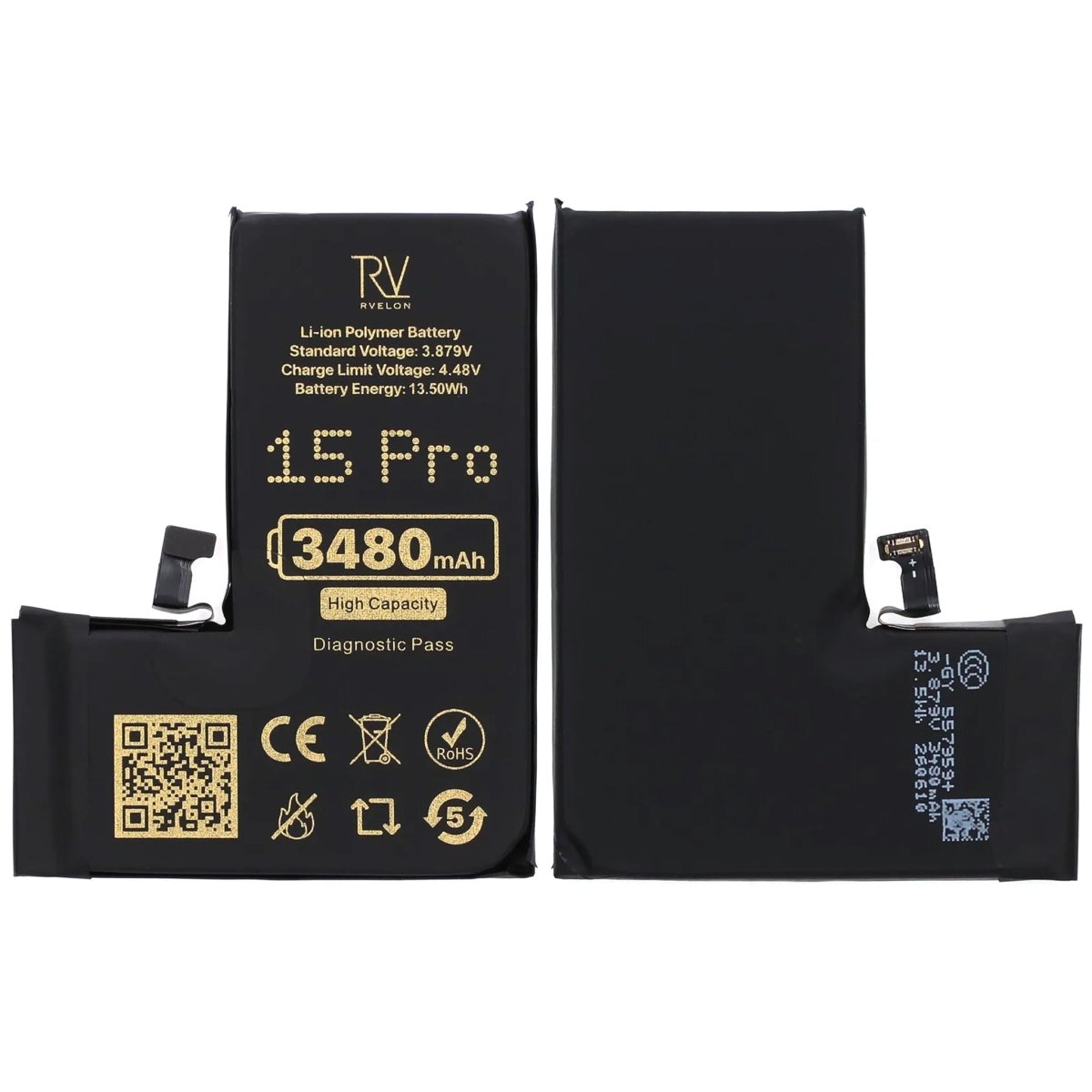 Rvelon Batteri for iPhone 15 Pro – 3480 mAh høy kapasitet