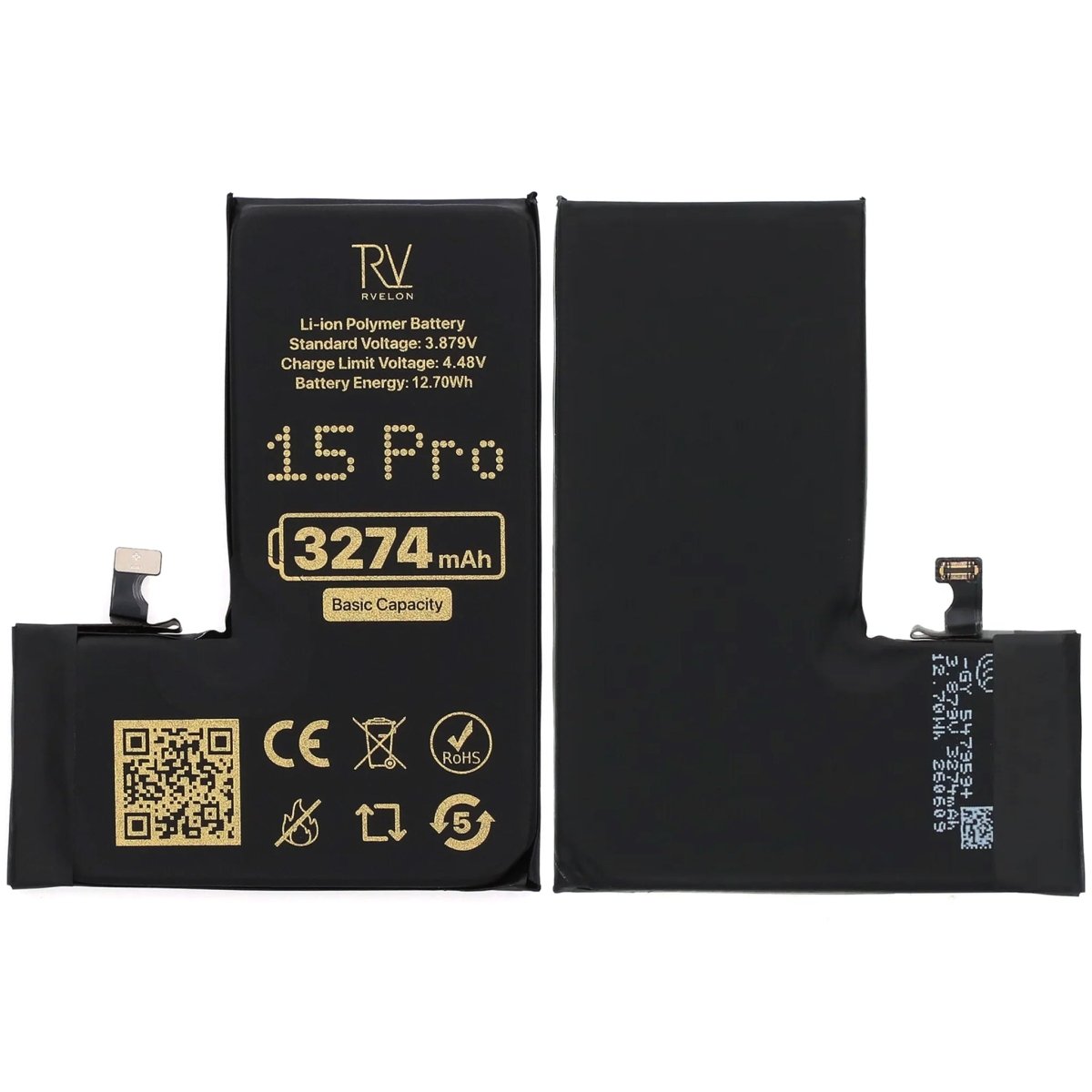 Rvelon Premium Batteri for iPhone 15 Pro – 3274mAh