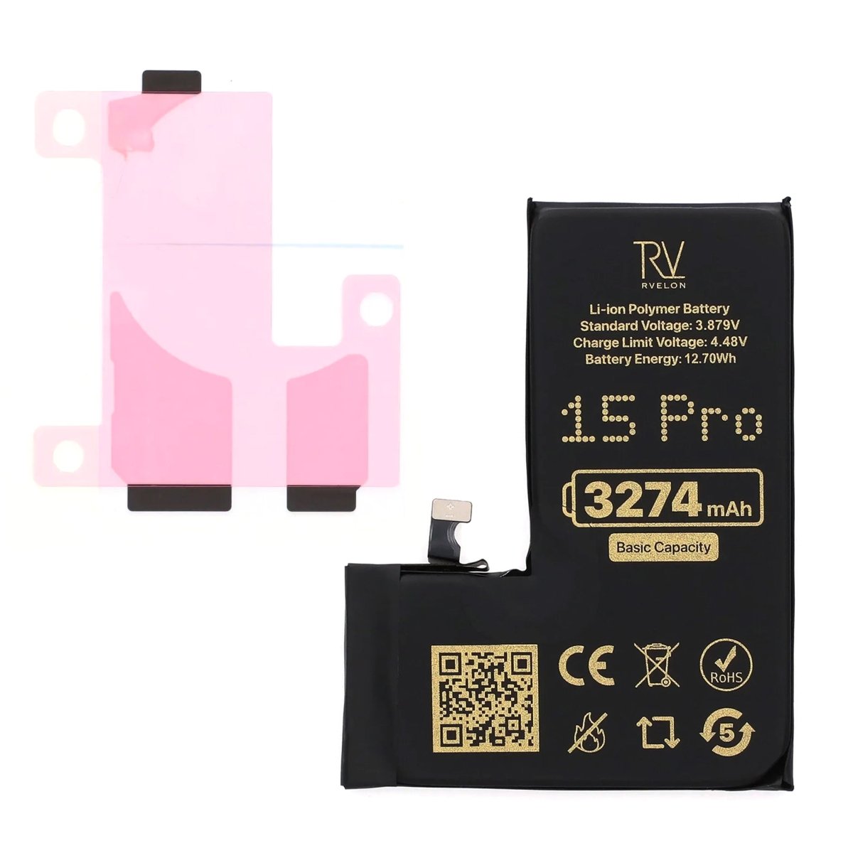 Rvelon Premium Batteri for iPhone 15 Pro – 3274mAh