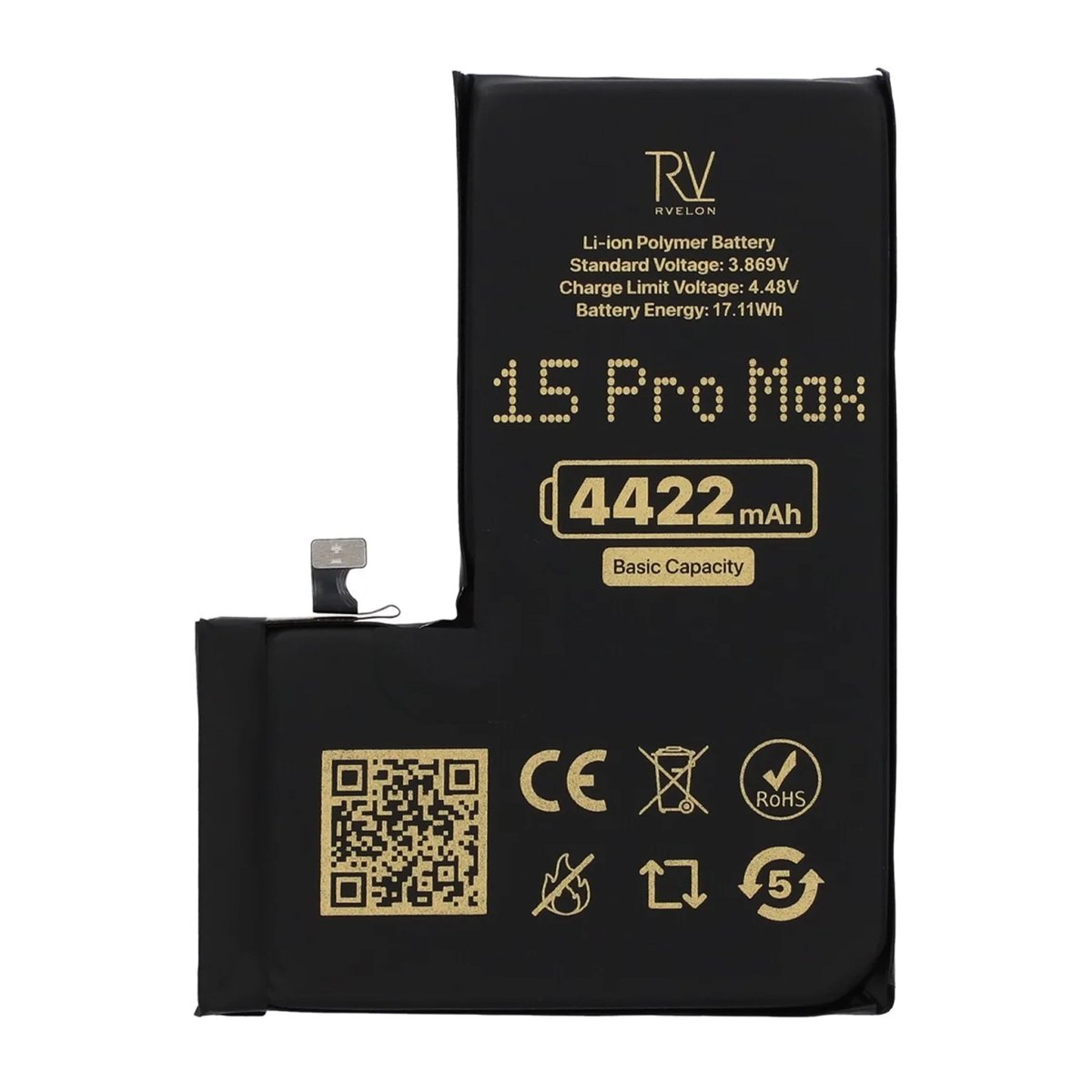Rvelon Premium Batteri for iPhone 15 Pro Max – 4422mAh