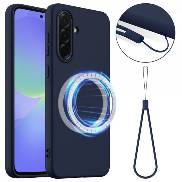 Samsung Galaxy A36/Galaxy A56 Deksel med Stropp Silikon MagSafe Mørkeblå