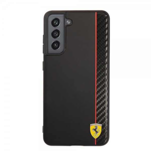 Ferrari Samsung Galaxy S21 FE Deksel Vertical Stripe Metal Logo Svart
