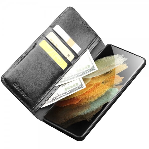 Qialino Samsung Galaxy S21 Ultra Etui Ekte Skinn Svart