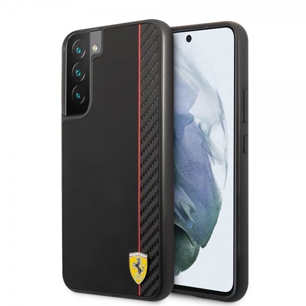 Ferrari Samsung Galaxy S22 Plus Deksel Vertical Stripe Metal Logo Svart
