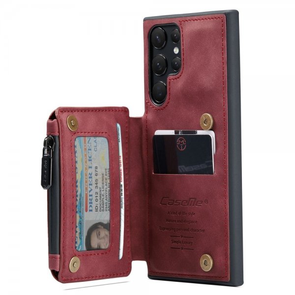 CaseMe Samsung Galaxy S22 Ultra Deksel C20 Kortlomme Glidelås Rød