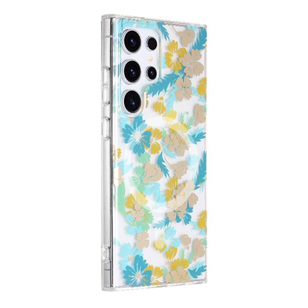 Samsung Galaxy S23 Ultra Deksel Blomstermønster MagSafe Turkis