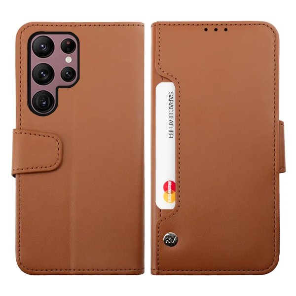 Rvelon Samsung Galaxy S23 Ultra Etui Utbrettbar Kortlomme Brun