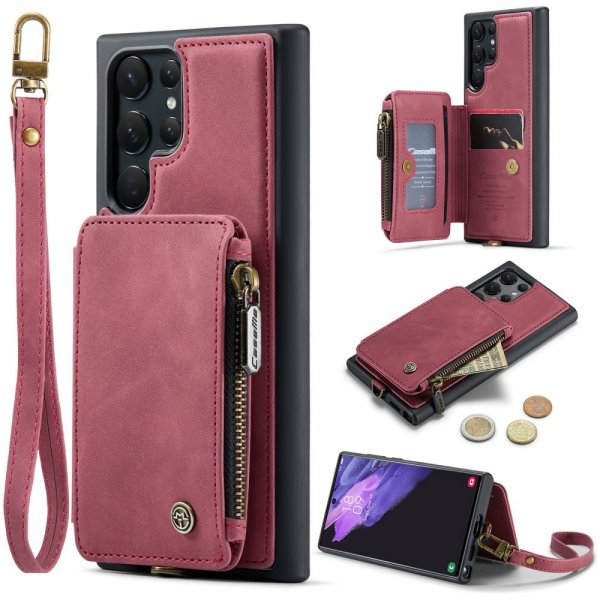 CaseMe Samsung Galaxy S23 Ultra Deksel C20 Kortlomme Glidelås Rød