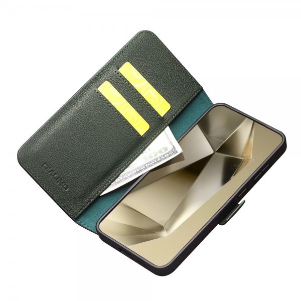 Qialino Samsung Galaxy S24 Etui Ekte Skinn Grønn