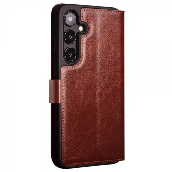 Qialino Samsung Galaxy S24 Etui Ekte skinn Kortlommer Brun
