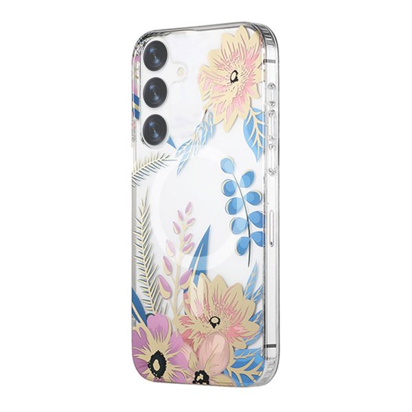 Samsung Galaxy S24 Plus Deksel Blomstermønster MagSafe Rosa Blå