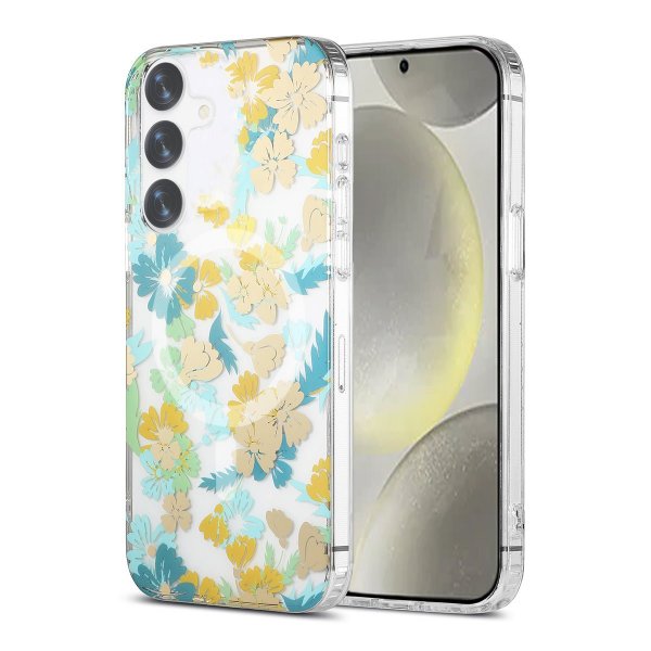 Samsung Galaxy S24 Plus Deksel Blomstermønster MagSafe Turkis
