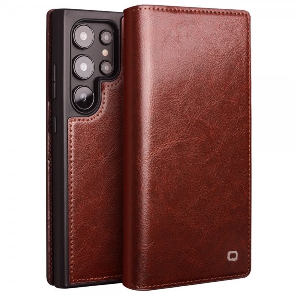 Qialino Samsung Galaxy S24 Ultra Etui Ekte Skinn Brun
