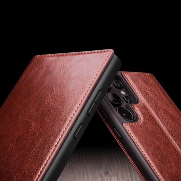 Qialino Samsung Galaxy S24 Ultra Etui Ekte Skinn Brun