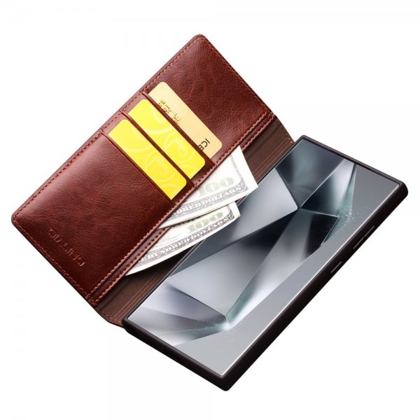 Qialino Samsung Galaxy S24 Ultra Etui Ekte Skinn Brun