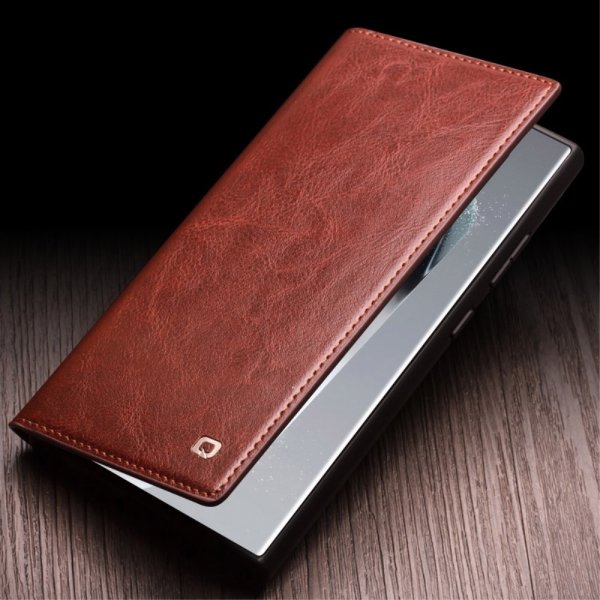 Qialino Samsung Galaxy S24 Ultra Etui Ekte Skinn Brun