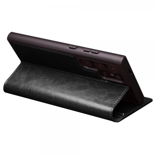 Qialino Samsung Galaxy S24 Ultra Etui Ekte Skinn Svart
