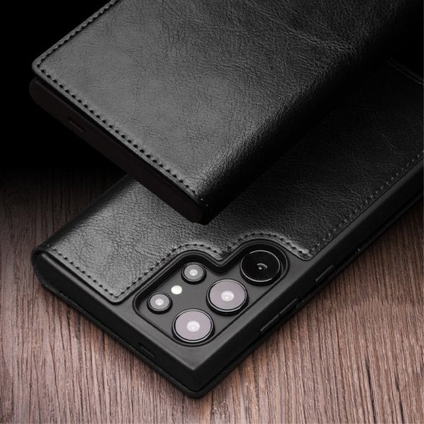 Qialino Samsung Galaxy S24 Ultra Etui Ekte Skinn Svart