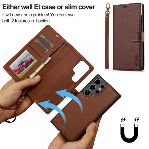 Lc.Imeeke Samsung Galaxy S24 Ultra Etui Avtagbart Deksel L2 Series MagSafe Brun