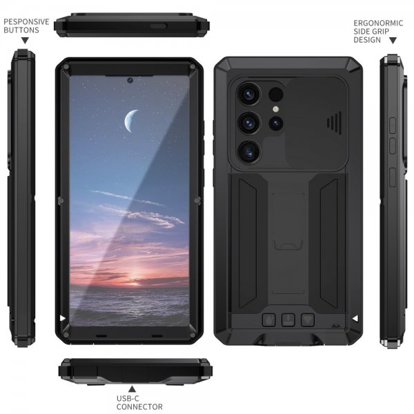 R-JUST Samsung Galaxy S24 Ultra Deksel Metall Støtsikker Kamerabeskyttelse Svart