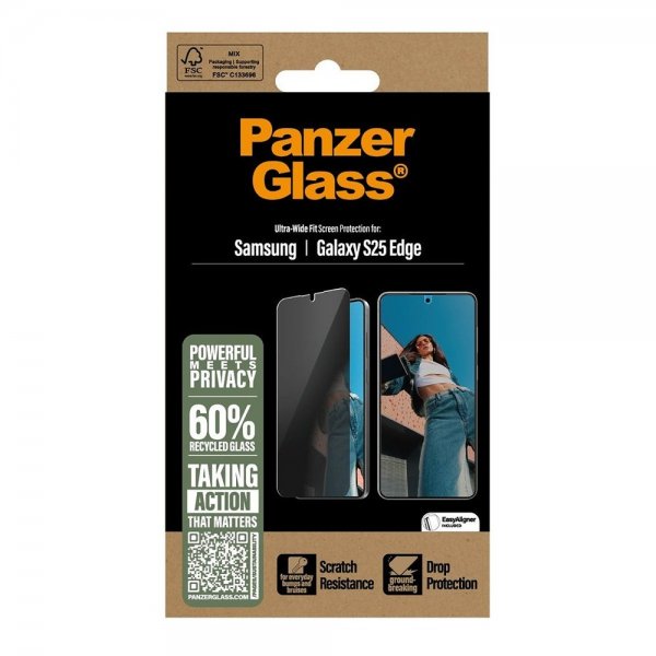 PanzerGlass Samsung Galaxy S25 Edge Skjermbeskytter Ultra-Wide Fit Privacy EasyAligner