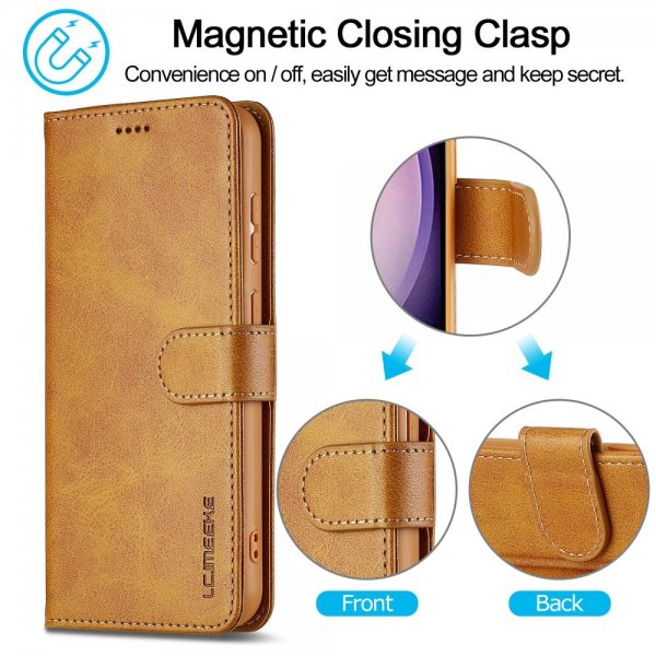 Lc.Imeeke Samsung Galaxy S25 Etui med Kortlomme stativfunksjon Lysebrun