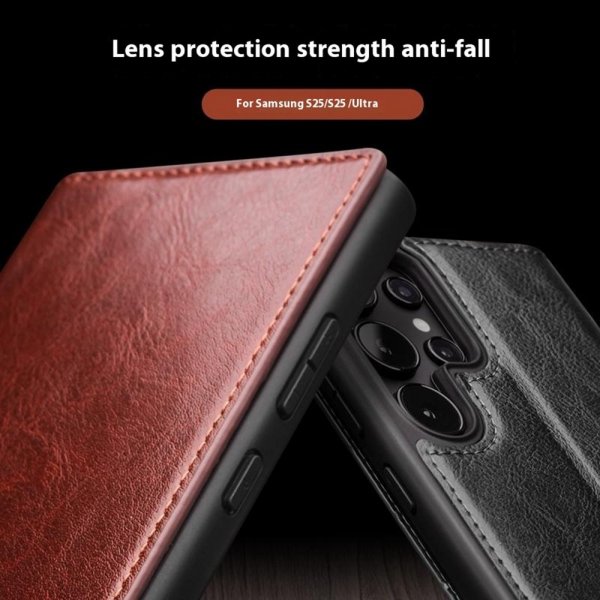 Qialino Samsung Galaxy S25 Ultra Etui Ekte Skinn Svart