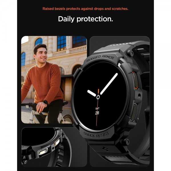 Spigen Samsung Galaxy Watch 8 44mm Armbånd og Deksel Rugged Armor Pro Matte Black
