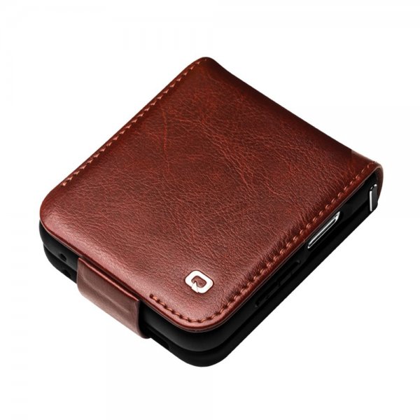 Qialino Samsung Galaxy Z Flip 5 Etui Ekte Skinn Mørkebrun