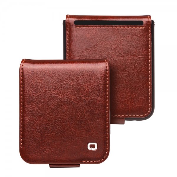 Qialino Samsung Galaxy Z Flip 5 Etui Ekte Skinn Mørkebrun