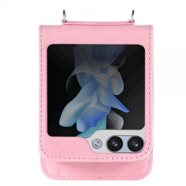 Samsung Galaxy Z Flip 5 Deksel med Skulderstropp Kortlomme Rosa