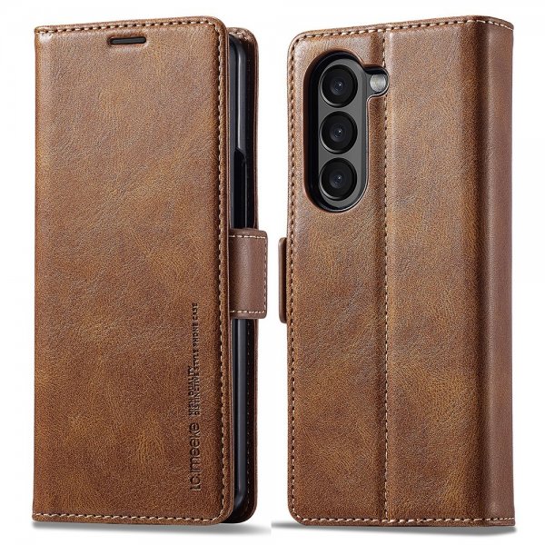 Lc.Imeeke Samsung Galaxy Z Fold 5 Etui med Kortlomme flipp Brun