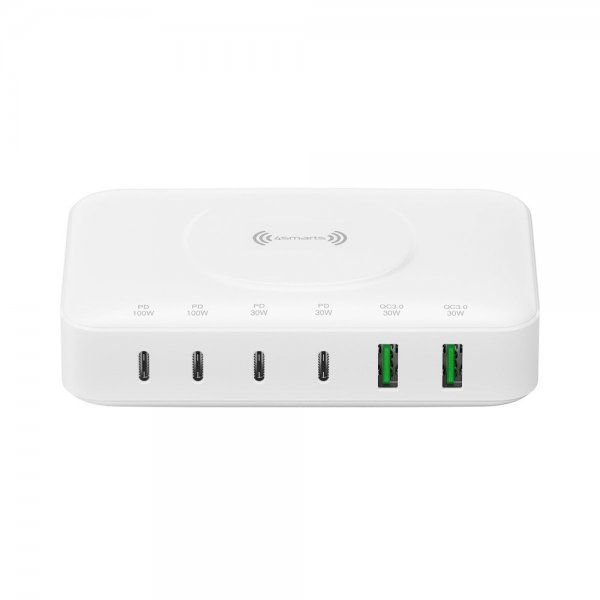 4smarts Skrivebordslader 7in1 GaN 100W med Trådløs lader Hvit