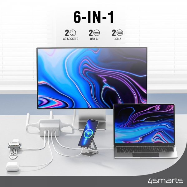 4smarts Skrivebordslader USB-C/A Power Strip Desk GaN 65W