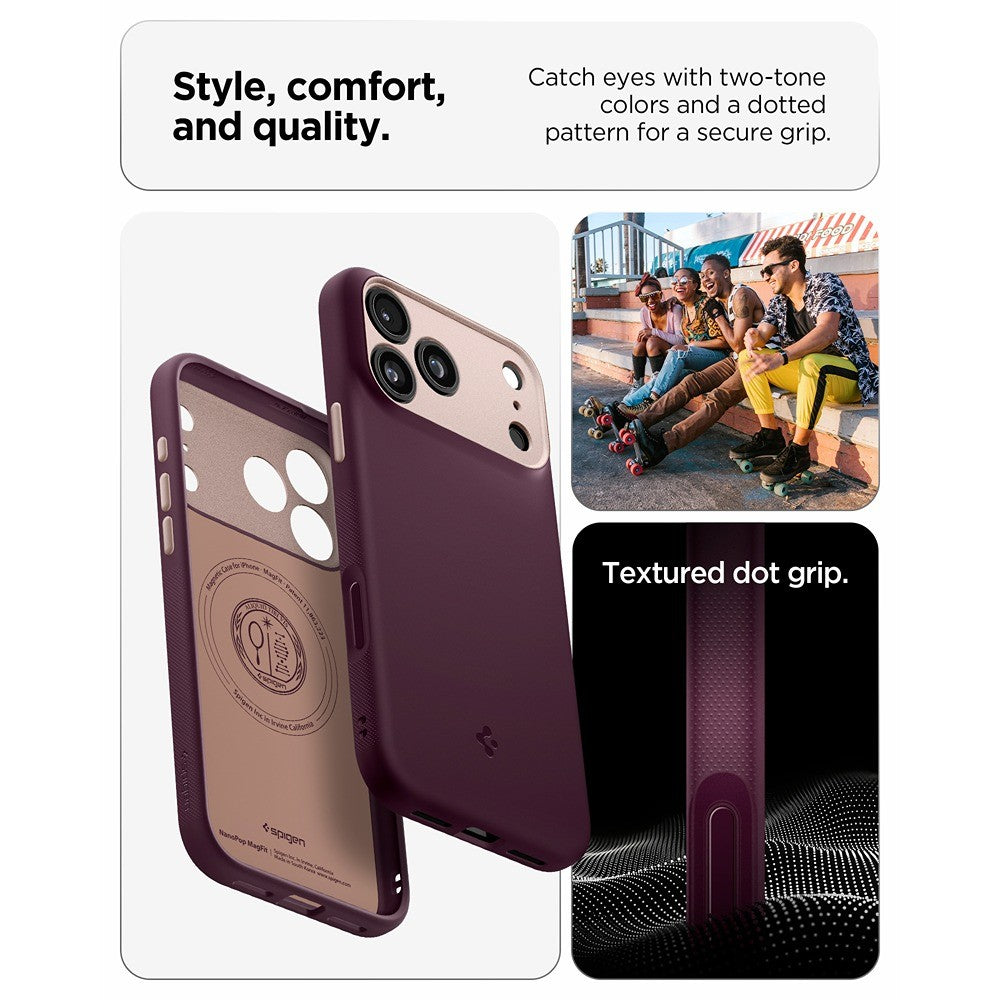 Spigen iPhone 17 Pro/iPhone 18 Pro Deksel Nano Pop MagFit Burgundy Bean