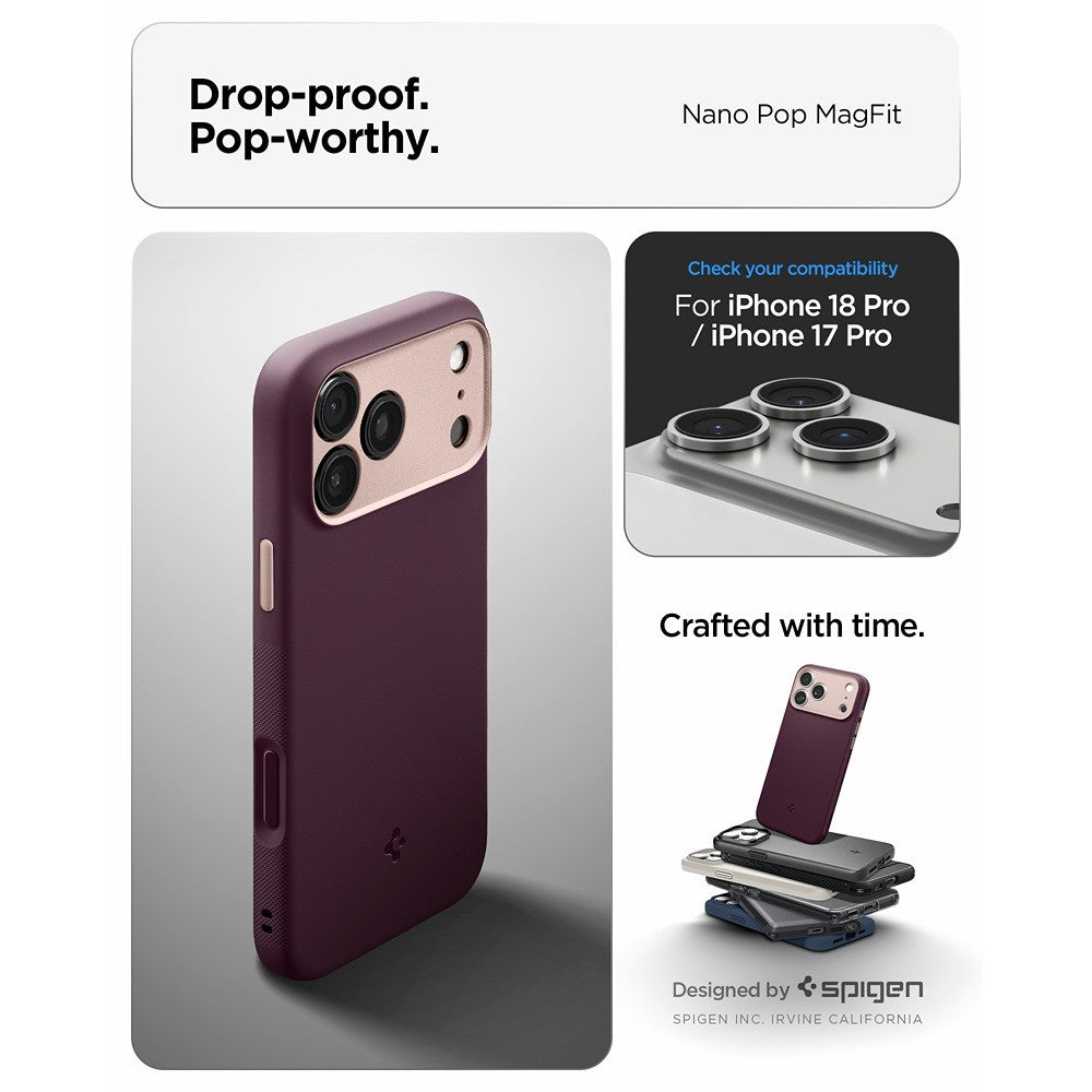 Spigen iPhone 17 Pro/iPhone 18 Pro Deksel Nano Pop MagFit Burgundy Bean