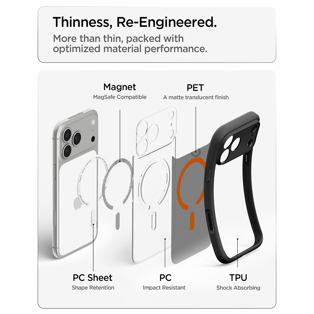Spigen iPhone 17 Pro/iPhone 18 Pro Deksel Ultra Hybrid MagFit Frost Black Oransje