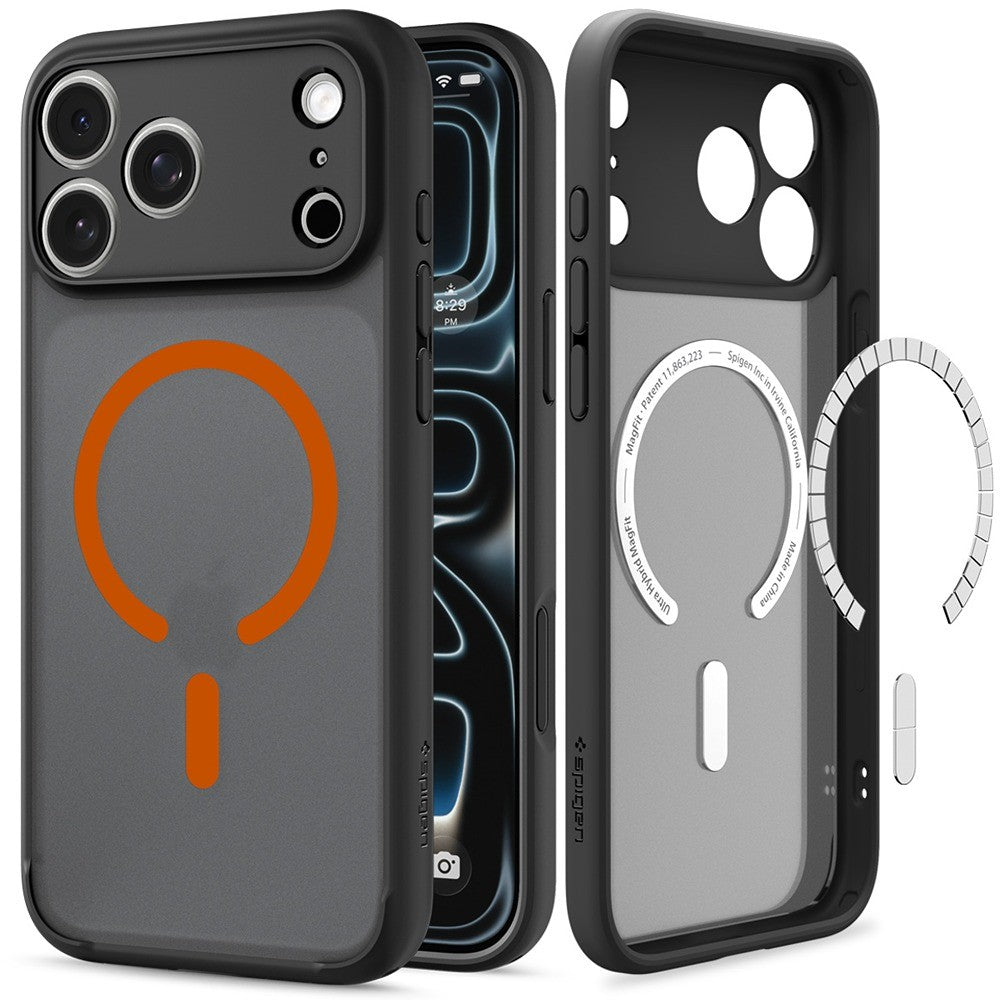 Spigen iPhone 17 Pro/iPhone 18 Pro Deksel Ultra Hybrid MagFit Frost Black Oransje